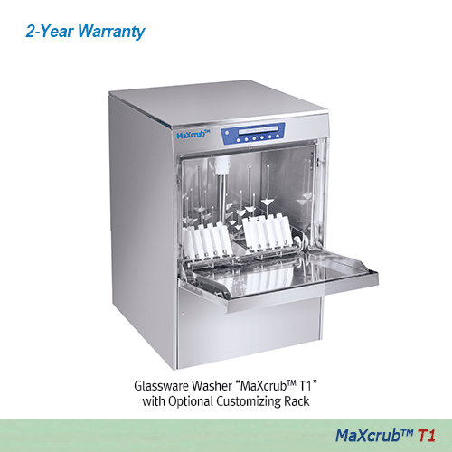 “MaXcrubTM T1” Glass/Labware Washer, Max 85℃, Washing Surface 0.52m2, 400Lit/min, Max 5barWith 1×SS Wire Basket, Water·Detergent·Distilled Water-Auto Injection, Program Washing Cycle, Double Wall, Telescopic Rail, 초자 세척기