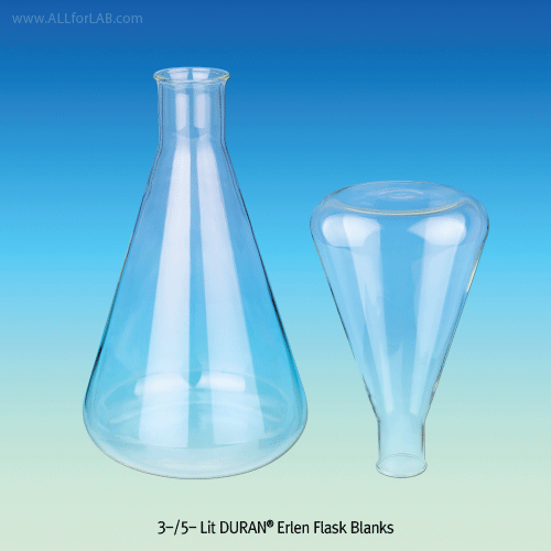 3 & 5Lit DURAN Erlen. Flask, Blanks, Narrow-Neck, for Separatory Funnel <br> 삼각 플라스크 반제품, 무인쇄, without Printing