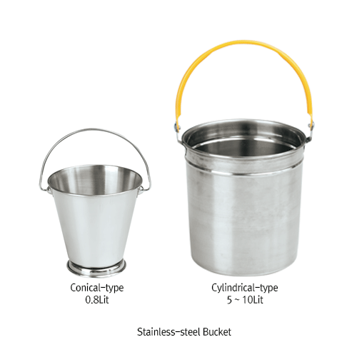 Stainless-steel Bucket, Conical-type and Cylindrical-type, 0.8~10 Lit. with Stainless-steel Lid & Color Coated Lid 스텐레스 버켓