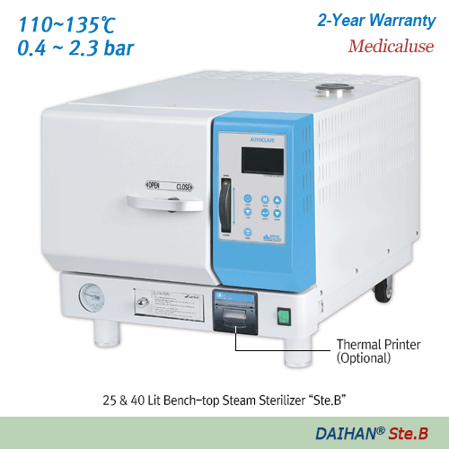 DAIHAN® 25 & 40 Lit Premium Programmable Bench-top Front Door Steam Sterilizer “Ste.B”, Medicaluse With Auto-Front Door, Pre- & Post-Vacuum System, Class-B Sterilization, Auto-Microprocessor Control, and Dual Door Lock, 110℃~135℃ SQUARE Chamber Autoclave,