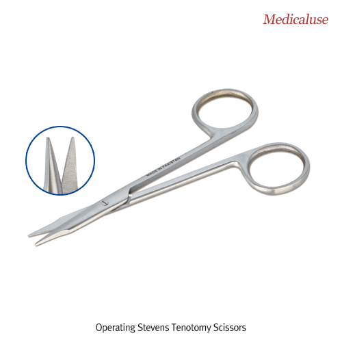 Operating Stevens Tenotomy Scissors, Stainless-steel 420, L115mm, Medicaluse<br>With Tapered Sharp-Sharp Tip, Curved-ended, 수술용 스티븐스 테노토미 가위, 의료용, 비부식
