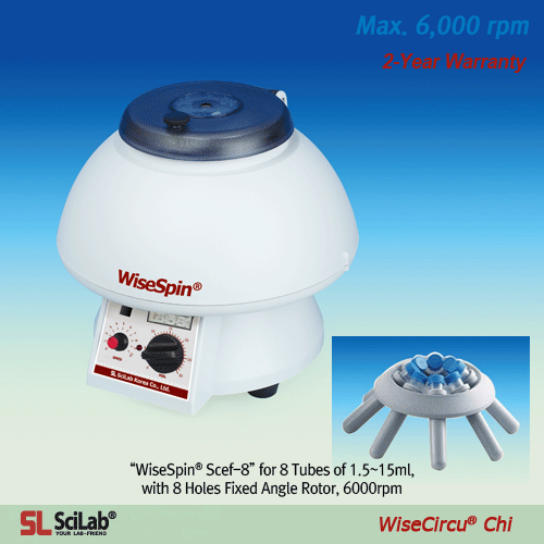 SciLab® 1.5~50㎖ Popular Classic Centrifuge “WiseSpin® Scef”, Safety Balance, 3000- & 6000-rpm, Economic Model with 6- & 8-Holes, or 12- & 24-Holes(in 50ml Model) Fixed Angle Rotor, 1.5~50㎖ 튜브용 경제형 원심분리기