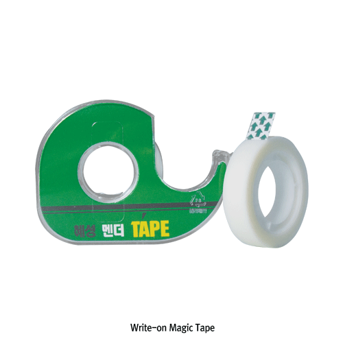 “Haesung”Write-on Magic Tape, width 12＆18㎜ <br> 다기능 매직 테이프, Multifunction Mender Tape/Light milky color Roll tapes.
