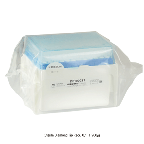 Gilson® Diamond Tip, Ideal for Gilson & witeg-pipettors, Made of High-quality Polypropylene, 0.1~1,200㎕ <br>With Bulk·Hinged Rack·Individual Sterile Pack- type, with Graduated Volume Markers, Autoclavable, <France-made>, 길슨 정밀 피펫터 팁