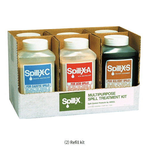 Spill-X® Multipurpose Spill Neutralizer Kit, for Acid·Base·Solvent, Powder-type, Non-Toxic, 8 Items Ideal for Hospital·Laboratory·Work Area, 케미컬 분말 중화제 키트