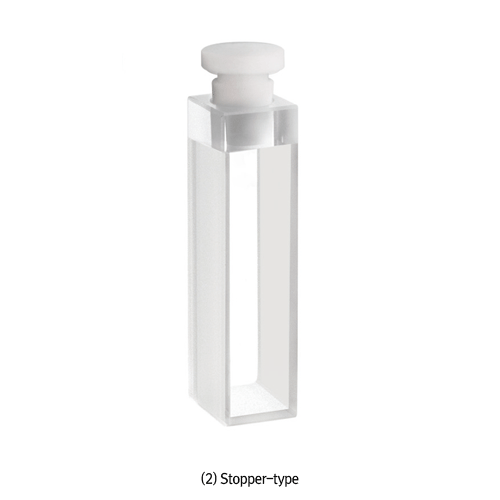 Absorption Macro Quartz Cell, with PTFE Lid or Stopper, 2-Side Polished, 3.5㎖ Transmission Range 190 ~ 2500nm, Light Pass 10mm, 흡광 마크로 셀, 2면 투명
