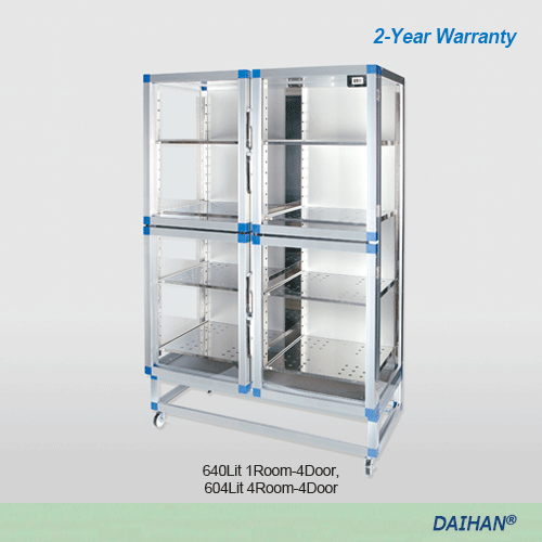DAIHAN® 164·207·320·640·604Lit Gas Exchangeable PMMA Desiccator, 1 & 4 Room With Digital Thermo-Hygrometer·Gas Valve·SUS Shelf, [Korean-made], 가스치환 데시케이터