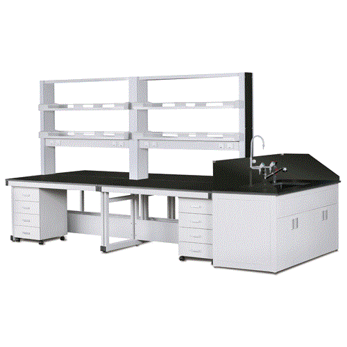 DAIHAN-brand® Laboratory Assembly Center Tables, High Quality Steel-Frame/-Side Panel and Phenol Work Top, SUS Bolted Joint with Transfer Cabinet, Utility Box, 실험실용 조립식 중앙 실험대, 고품질 스틸 프레임, 내화학성 페놀 상판, 볼트 조임식 결합