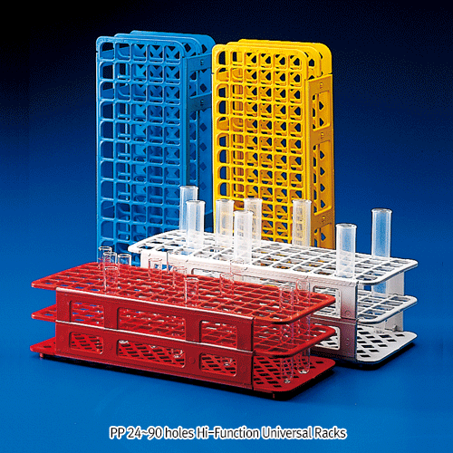 Kartell® PP 24~90 holes Hi-Function Universal Racks, for Φ13~Φ30 mm Tubes of 0.5~50㎖ with Alpha-numeric Grid, Heavy-duty, Assembly, 3×Colored, PP Heavy-duty 만능형 튜브 랙, 조립식