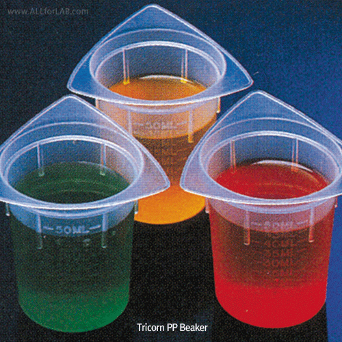 PP Tricorn Beaker, with 3-Dripless Spout, 50~1,000㎖Light Weight, Translucent, Autoclavable, 125/140℃ withstand, 트리콘 비커