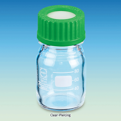 DIY Piercing DURAN® Lab Bottle, with PP GL Opentop Screwcap & PTFE/Butylrubber Septa, 10~500㎖Boro-glass 3.3, with DIN GL25~GL45, Graduation, 125/140℃ Stable and Autoclavable, 피어싱 랩바틀