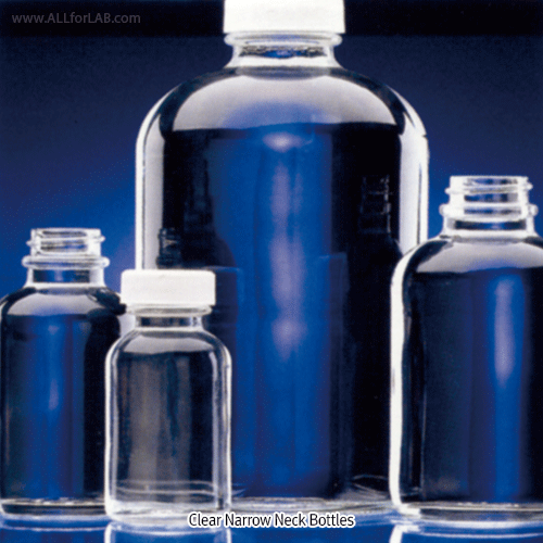 Wheaton® Clear Glass Narrow Neck Bottle, CLEANPACK TM , 30~1,000㎖With Boston Round & Chemical Resist Screwcap, ASTM·EPA·USP, [ USA-made ] , 세구병