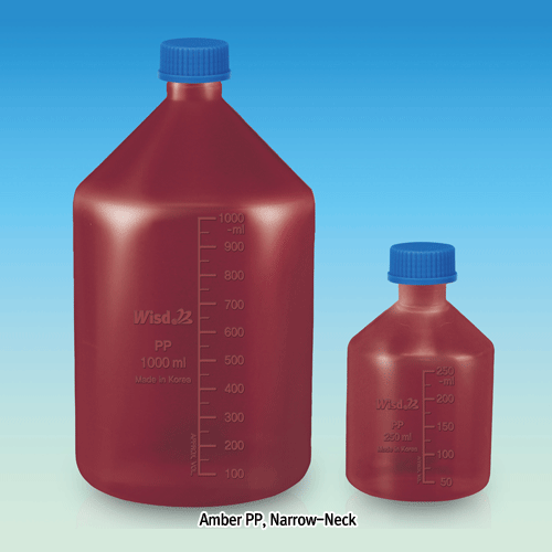 Wisd PP Narrow-neck Lab Bottle, with DIN/GL-25 & 32 Basic Cap, Fine Graduated, 50~2,000㎖Transparent & Opaque Amber, Good Chemical/Heat Resistance, 125/140℃ Stable, PP 세구 랩 바틀