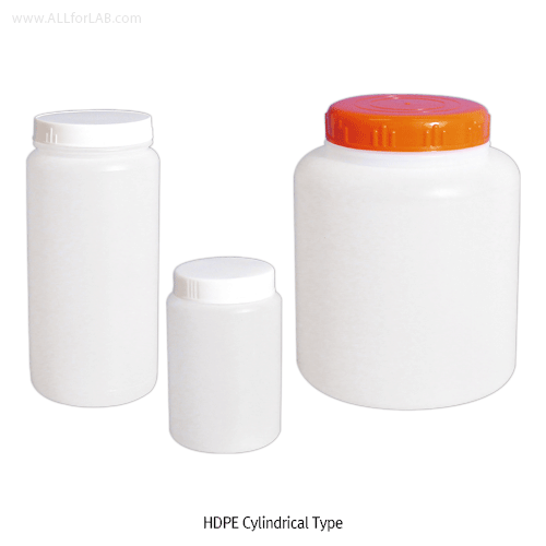 HDPE General Purpose Screwcap Bottle, 20~5,000㎖, With Insert Plug Cap for Tight SealingNarrow- · Wide- · Large-neck Types, -50℃~+105/120℃, Non-Autoclavable, PE 바틀