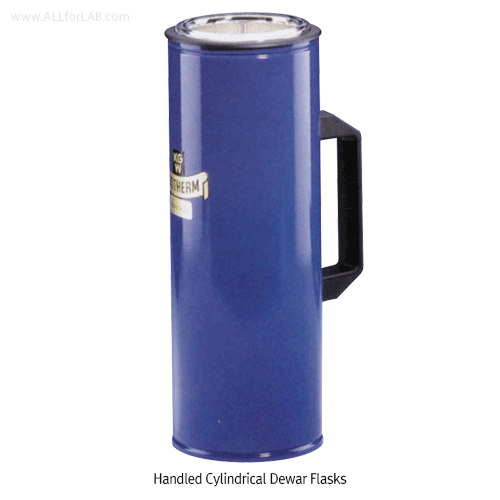 KGW® Handled Cylindrical Dewar Flask, Low- & Tall-form, 300~4,000㎖Ideal for Liquid Nitrogen LN 2 , Dry Ice CO 2 , etc., with Blue Aluminum Case, [ Germany-made ] , 핸들 드와 플라스크
