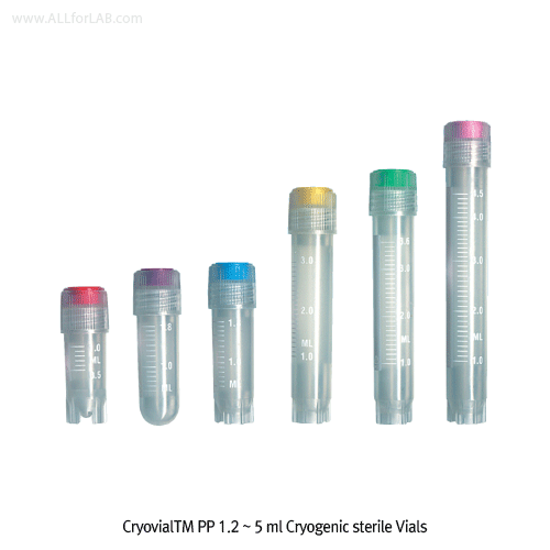 Cryovial TM PP 1.2 ~ 5 ㎖ Cryogenic Sterile Vial, with Graduation, -196 ℃~ +121℃With External Screwcap with inside Lip-Sealed, CryoVial® T309CryoVial® 눈금부 멸균 냉동 Vials, 외부 Screw 캡(완벽한 내부 Lip Seal 구조)
