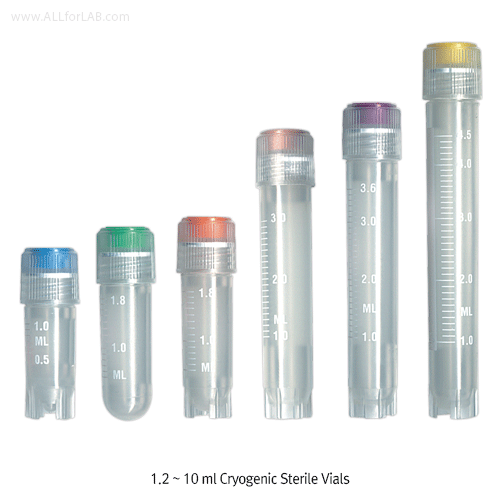 Cryovial TM PP 1.2 ~ 10 ㎖ Cryogenic Sterile Vial, with Graduation, -196℃ +121℃With Silicone-washer Seal & External Screwcap, CryoVial® T310CryoVial® 눈금부 멸균 냉동 Vials, 외부 Screw 캡 & 실리콘 와셔링 실