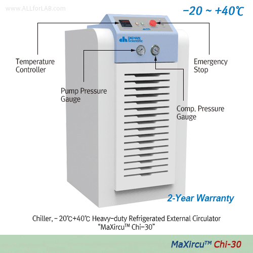 DAIHAN® - 20+40℃ Chiller “MaXircu TM Chi” , Heavy-duty Refrigerated External Circulator, Fill- 1 7 · 29 · 47 LitIdeal for Evaporator · Reactor &c. Cooling Line, Lift 8·27m, Cooling Capa 0.87·1.3·3.0 kW, 다용도 냉각 써큘레이터/칠러