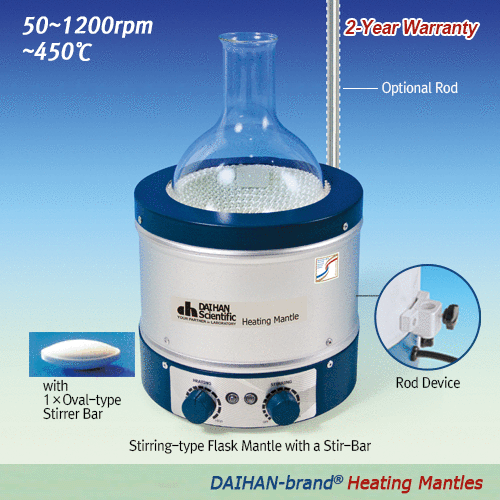 DAIHAN® Aluminium-case Flask Heating Mantle, (1) Basic & (2) Stirring-type, 450℃, 50~20,000㎖With Built-in Temp Controller, with/without Mag-stir Speed Control, with Certi. & Traceability라운드플라스크용 히팅맨틀, 온도 조절기 내장, “기본형” 및 “ 자석교반형”, Ni-Cr 열선 내장