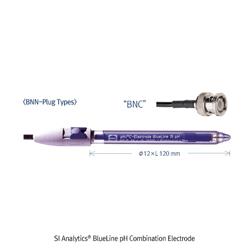 SI Analytics® BlueLine pH Combination Electrode, Glass Shaft, 0~14pH, -5~+100℃ 1m Fixed Cable with DIN/BNC Plug, for Demanding Measurements, 블루라인® 유리 Ph 복합 전극