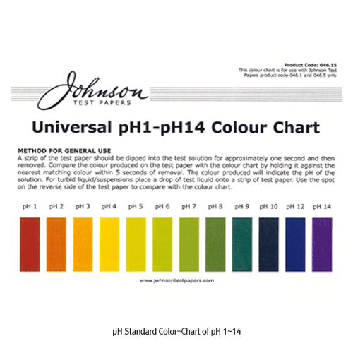 Johnson® pH Standard Color-Chart of pH 1~11 and pH 1~14, A6-size PosterpH 1~11( 만능 ) & pH 1~14( 광역만능 ) 의 표준색상도, A6 (105×148 mm) 크기의 포스터