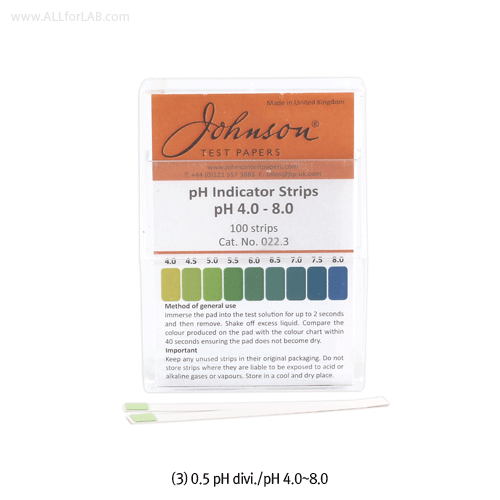 Johnson® High Precise(0.2~0.5 pH-divi.) Color Pad Polypropylene pH Comparator, “Non-Bleed” SystemSpecial Use for the Accurate Test of Short-ranges of pH 0.2~0.5 Intervals, 8 items in Overall-range pH 1 .0 ~ 1 0.0초정밀 pH 측정용 칼라 Pad PP콤퍼레이터, “0.2 ~ 0.5 pH 단위