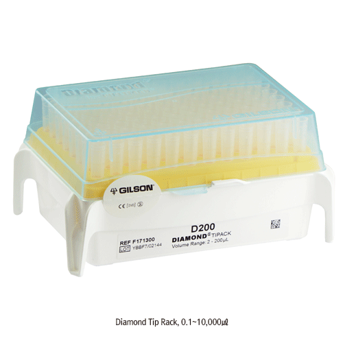Gilson® Diamond Tip, Ideal for Gilson & Witeg-pipettors, Made of High-quality Polypropylene, 0.1~10,000㎕With Bulk·Hinged Rack·Individual Sterile Pack- type, with Graduated Volume Markers, Autoclavable, [ France-made ] , 길슨 정밀 피펫터 팁
