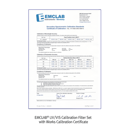 EMCLAB® UV/VIS Calibration Filter Set with Works Calibration Certificate