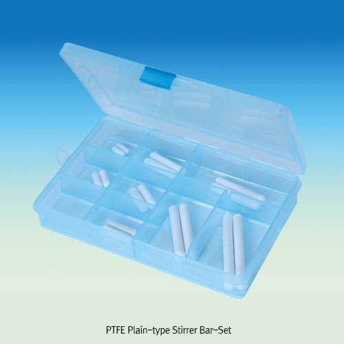 PTFE Plain-type Stirrer Bar-Set, for Lab & Industry, L15~80 mm, 16pcs/setExcellent for Chemical and Corrosion Resistance, -200℃~+260℃, PTFE 플레인형 마그네틱바 세트