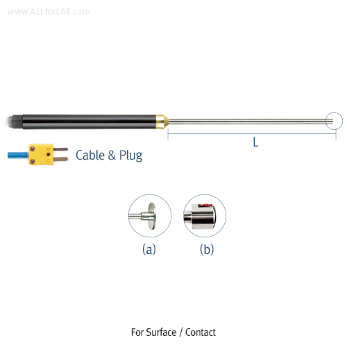 K-type Thermocouple Probe, for Wide-range Temp. - 1 60℃~+ 1 200℃With Common use Plug “Miniature 2 Flat” and Cable, “ K- 형” 온도계 & 각종 열기구 온도 프로브