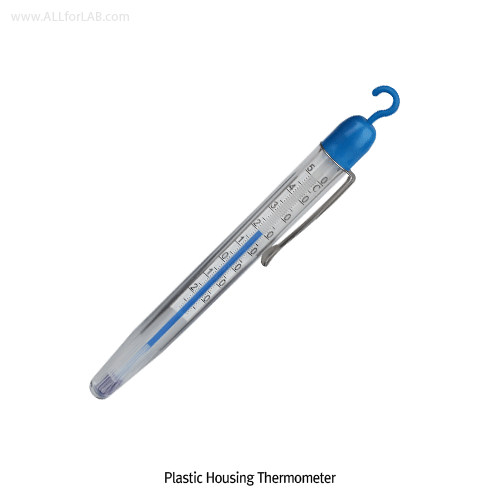 Alla® Plastic Housing Thermometer, Pen-type, Ideal for Freezer, Mercury Free, Compact SizeWith Pen Clip & Hanging Ring, 11g, L140mm, -25℃~+50℃, [ France-made ],플라스틱 하우징 온도계