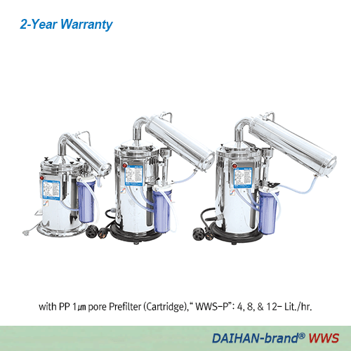 DAIHAN® Electric Classic Water Still “WWS” , Built-in Prefilter & Auto On/Off systemFor Laboratory Water, Pyrogen-free, 0.3㏁?cm(resistivity), pH5.4 to 7.3, Capa. 4·8·12 Lit/hr