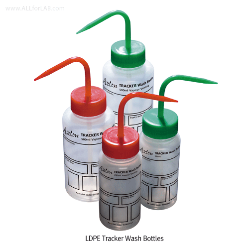 Azlon® LDPE Tracker Wash Bottles, Traceability, Write-On, Wipe-Off Panel, 250/500㎖ with Vent or Plain -Cap, Ideal for Clinical, Hospital & Lab., 트레카 세척병