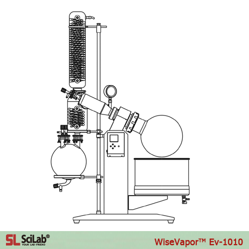 SciLab® 10-/20-Lit Digital Rotary Evaporator “WiseVaporTM Ev-1010”, “WiseVaporTM Ev-1020”, Large Capacity with Digital Controlled Stainless-steel Bath 99℃, Electric Lift Bath, Vertical-type, 20~130 rpm, 대용량 회전식 증발 농축기