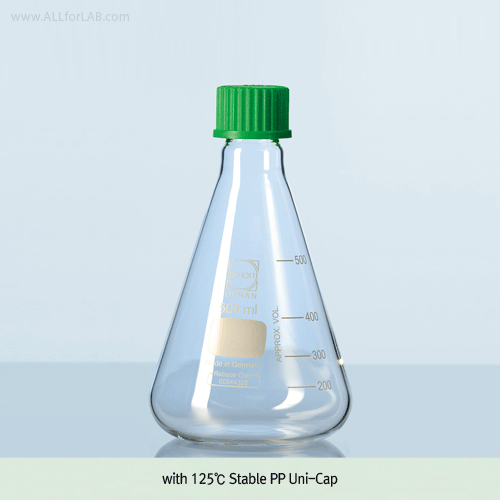 SciLab® High-grade DIN GL Screwcapped DURAN-glass Erlenmeyer Flasks, 50~5000㎖ Ideal for Storage, Media and Cultivation, Boro-glass 3.3, GL-25/32/45, Autoclavable, 스크류캡 삼각플라스크