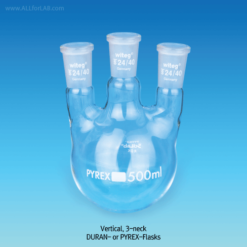 DURAN or PYREX glass 3× Joint Neck Round Bottom Flasks, 100~6000㎖ with Joint, 20°Angle or Vertical Side Necks, 3구 플라스크