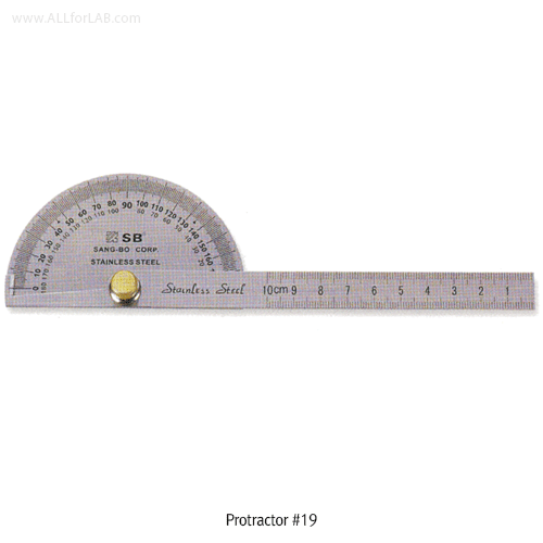 SB® Protractor #19, Stainless-steel, Φ90×1.2t(mm), 198×14×1.2mm Ideal for Measure Length/Depth, 분도기