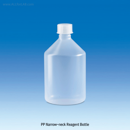 VITLAB® PP Narrow-neck Reagent Bottle, GL18/25/32 Cap, 100~2,000㎖ Good Chemical Resistance, Transparent, 121℃ Autoclavable, PP 세구 시약병