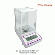 SciLab® [d] 0.1mg, max.220g Calibration Certificated Standard Analytical Balance, Φ80·90mm Weighing PlateExt-CAL “WBA-220”, Auto Int-CAL “WBA-220A”, with Glass Draft Shield, Backlit LCD, Counting Function, Various Weight Mode“Ext-CAL 외부 보정형” & “Int-CAL 자동