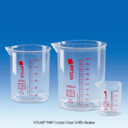 VITLAB® PMP Crystal-Clear Griffin Beaker, with Red-graduation, 10~5,000㎖With Heavy duty and Uniform Thickness Wall, <Germany-made>, PMP 고급형 투명 비이커, 적색눈금