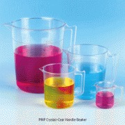 PMP Crystal-Cear Handle Beaker, Mould-graduated, 100~5,000㎖Made of Polymethylpentene(TRX®), Autoclavable, 0℃~180℃, PMP 투명 핸들 비커, 몰드눈금