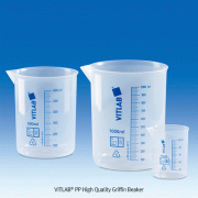 VITLAB® PP High Quality Griffin Beaker, with Blue Raised Graduations, 10~5000㎖Suitable for Foodstuff, Autocalvable, DIN/ISO, 125/140℃, PP 고급형 투명 비이커, 청색눈금