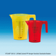 VITLAB® 500 & 1,000㎖ Colored PP Hanger Handled Stackable Beaker, Printed GraduationSuitable for Foodstuff, 0℃~125/140℃, <Germany-made>, PP 칼라 메스피처, 행거핸들부, 흑색눈금