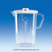 VITLAB® PP Graduated Collector and PC Lid, Φ150×h220mm, 2000㎖Suitable for Foodstuff, 125/140℃ Stable, Autoclavable, PP 핸들컵/뚜껑