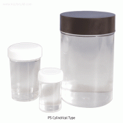 PS Cylindrical Screwcapped Jar, Crystal Clear, Non-Autoclavable, 20~1,000㎖With Straight Sided, -20℃+70/80℃, <Korea-made>, PS 대광구병
