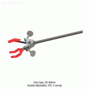 SciLab® 3-prong Extension Clamp, Double Adjustable, Grip Capa. 30~80mmStainless-steel Rod, Two-way Fasteners-type, 3-가닥 양방향 조절식 클램프