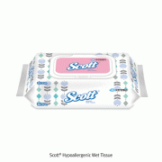 Scott® 70 Sheets Hypoallergenic Wet Tissue, Spunlace Embossing Fabric, Dispenser Bag-typeWith On-Off Cap, No Lint, 150×200mm, 70매 저자극 물티슈