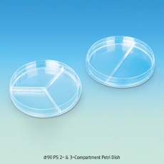Wisd Φ90mm PS Sterile 2-&3-Compartment Petri Dish, Venting Lugs for Free Air CirculationWith Flat Base, Φ90×h15mm, CE Certified, Stackable, for Parallel Testing, PS 페트리디쉬