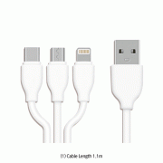 Triple USB Charging Cable, 1.1m and 1.2m, with Type-C, Micro 5pin, Lightning 8pin ConnectorsIdeal for Smart Phone and More, 3-in-1 USB 멀티 충전 케이블