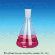24/40 Quartz Erlenmeyer Flask, without Graduation, 100~1,000㎖Max 1250℃ in use, Softening Point 1680℃, 부 석영 삼각플라스크